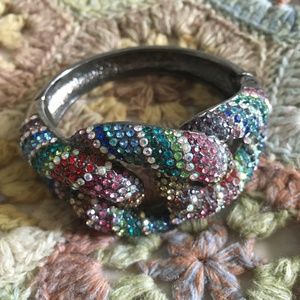 Rainbow Rhinestone Pave Knot Cuff Bracelet